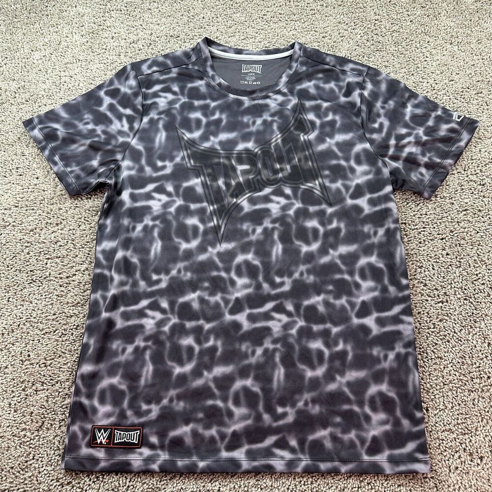 Tap Out WWE Shirt Mens Large Gray Liquid Marble Short Sleeve MMA Lightweight